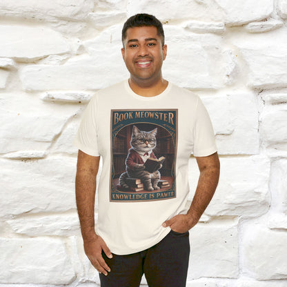 ''Book Meowster Knowledge Is Pawer'' Cat T-shirt for Man 100% Cotton. - Nunu&Miao Studio