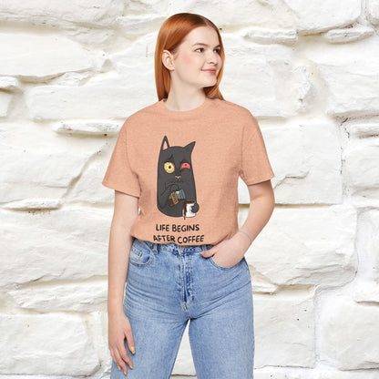 ''Life Begings After Coffe''  Cat T-shirt for Men and Women  100% Cotton*