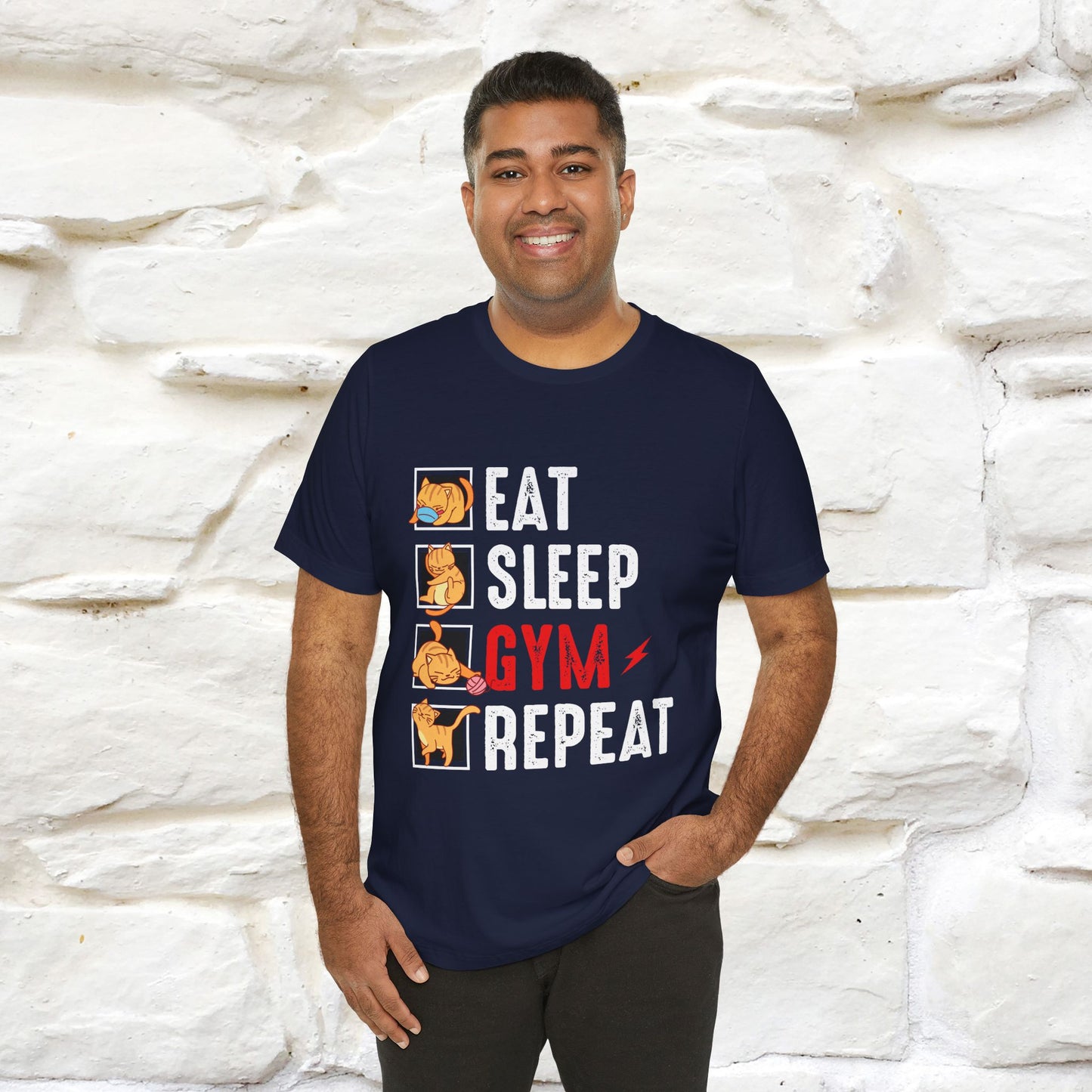 Eat Sleep Gym Repeat Cat Workout T-Shirt for Men & Women | 100% Cotton*