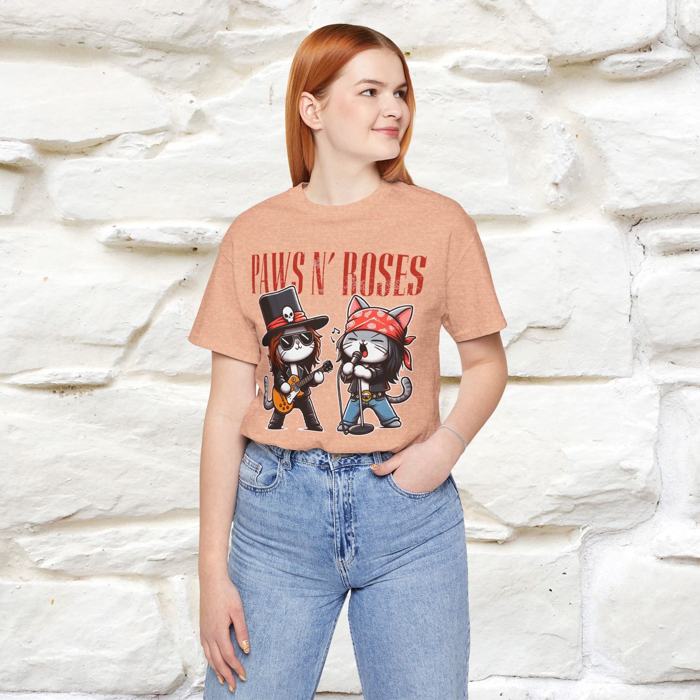 Paws N' Roses T-Shirt | Rock-Inspired Cat Lover Tee for Men & Women | 100% Cotton*