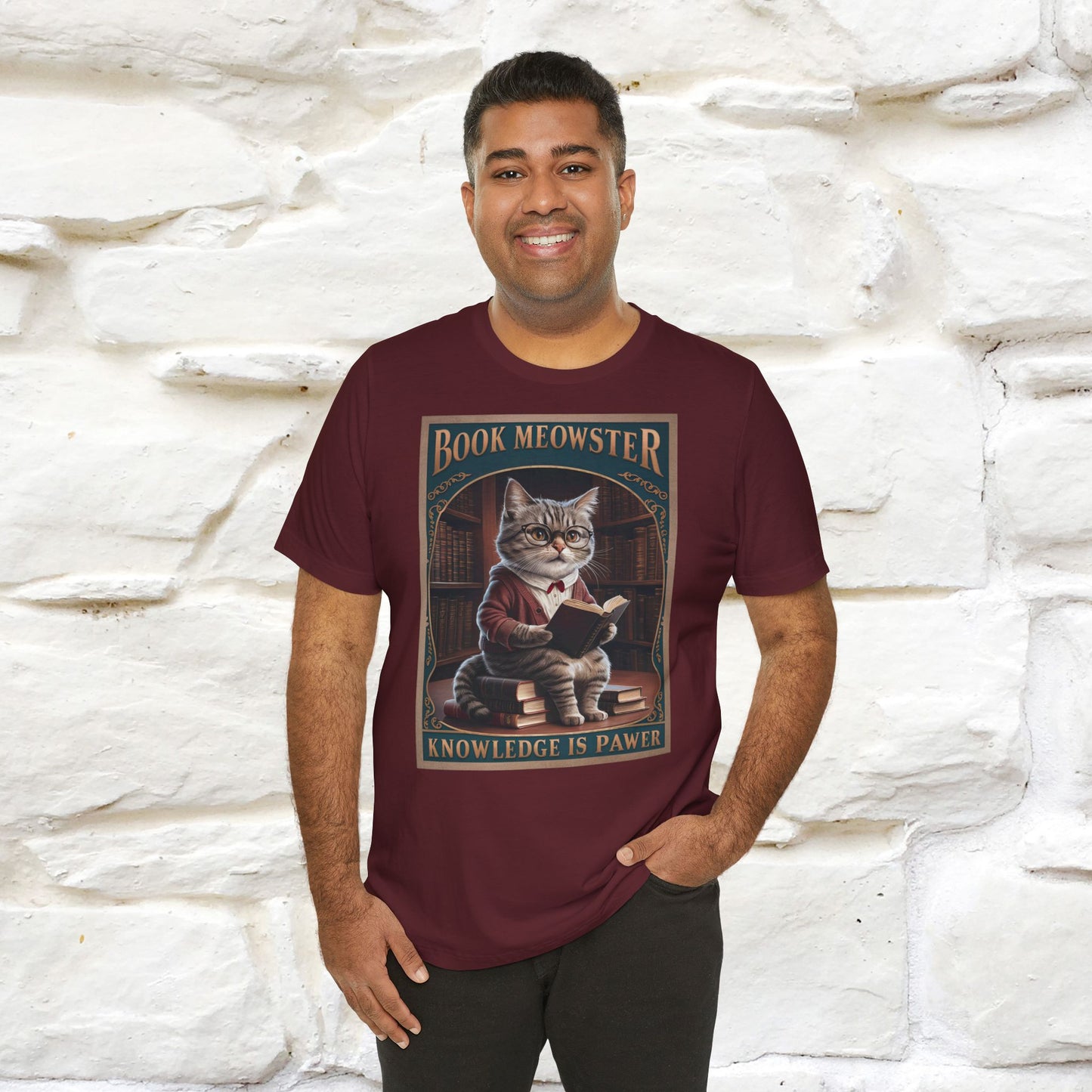 "Book Meowster: Knowledge Is Pawer Cat T-Shirt for Men & Women | 100% Cotton*