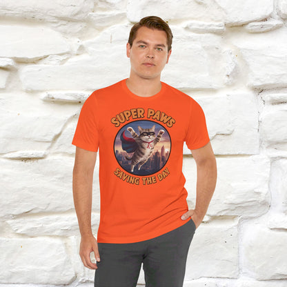 ''Super Paws Saving The Day'' Cat T-shirt for Man 100% Cotton. - Nunu&Miao Studio