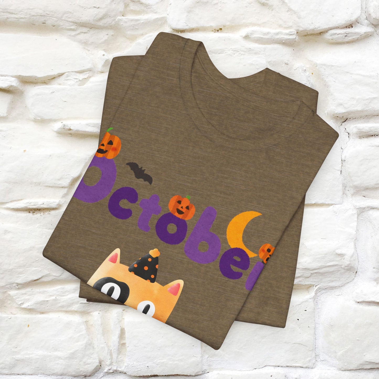 ''October Halloween'' Cat Unisex T-shirt 100% Cotton*