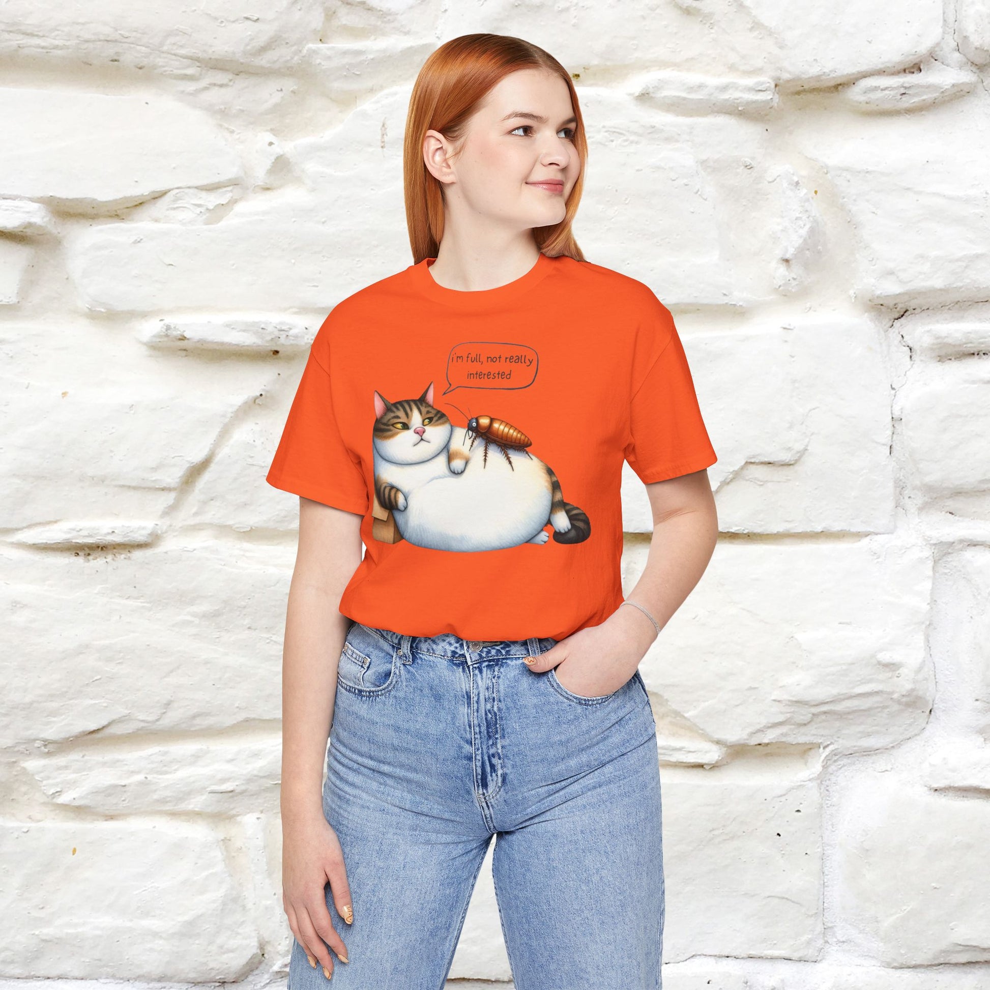 ''I Am Full,Not Really Interested'' Cat T-shirt for Women 100% Cotton* - Nunu&Miao Studio