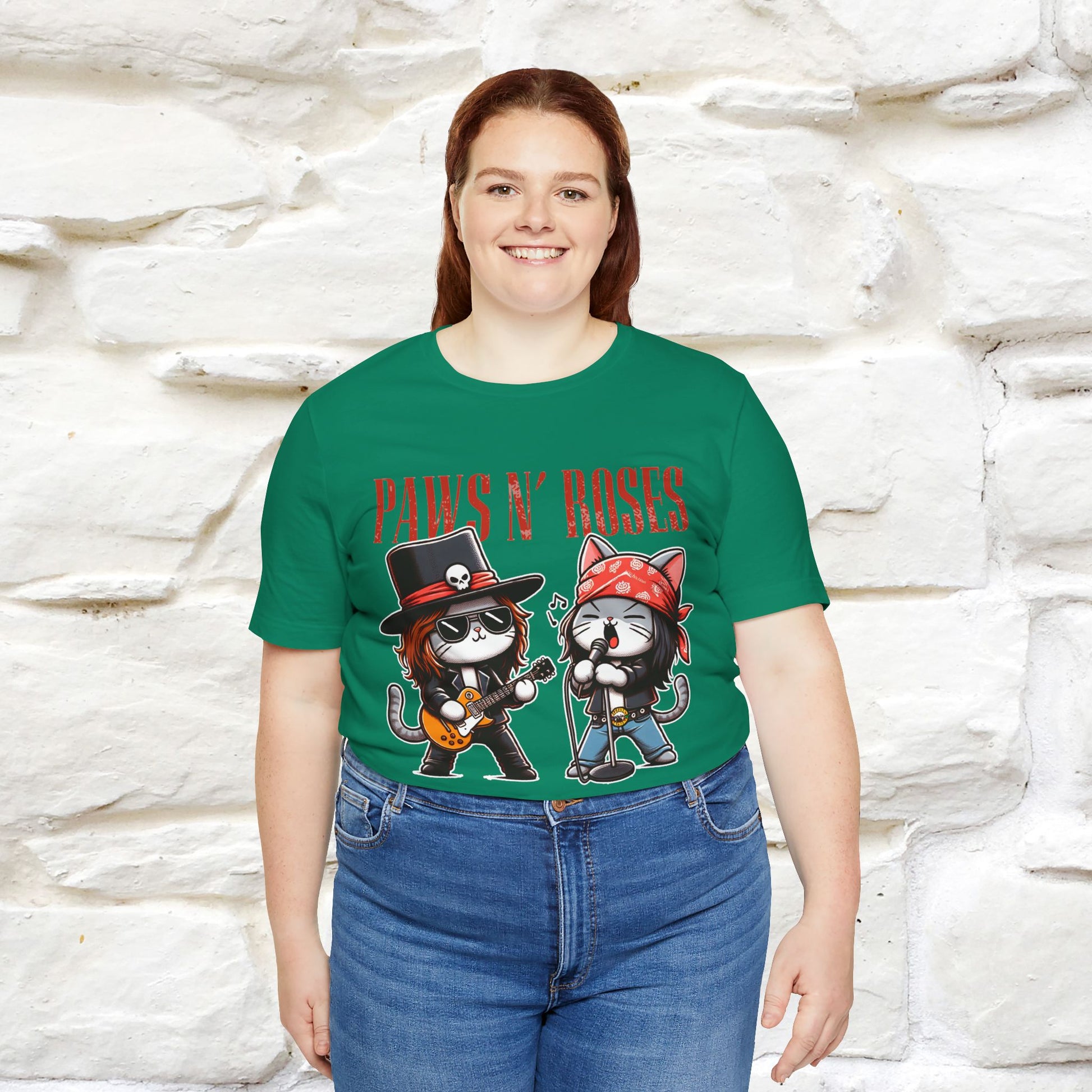 Paws N' Roses T-Shirt | Rock-Inspired Cat Lover  | Nunu&Miao Studio - Nunu&Miao Studio