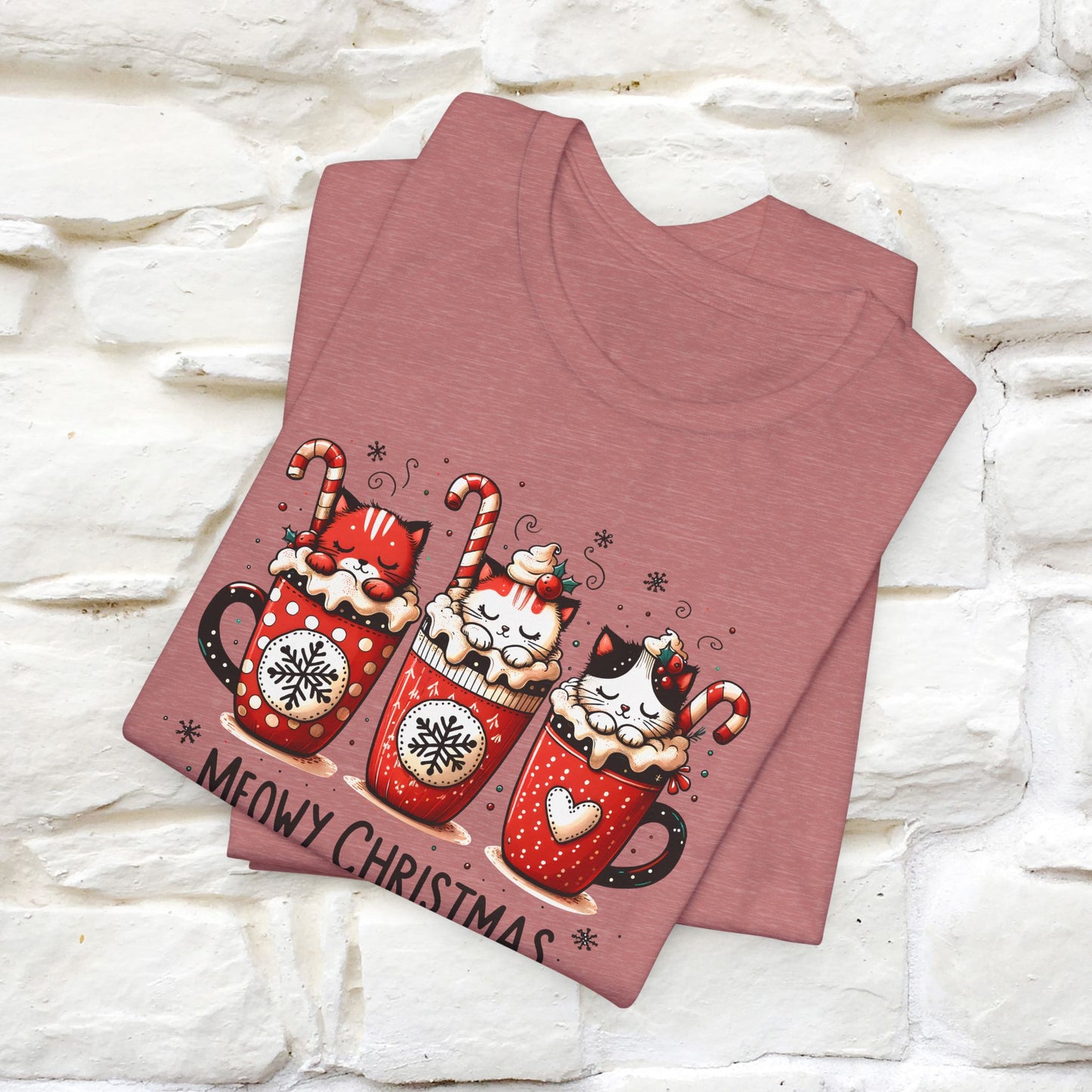 Meowy Christmas T-Shirt | Cute Festive Cat Christmas Shirt for Men & Women | 100% Cotton