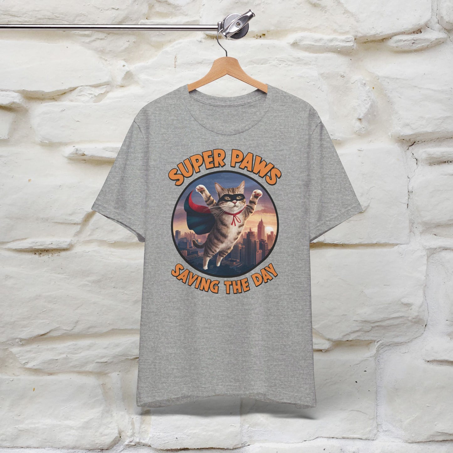 ''Super Paws Saving The Day'' Cat T-shirt for Man 100% Cotton. - Nunu&Miao Studio