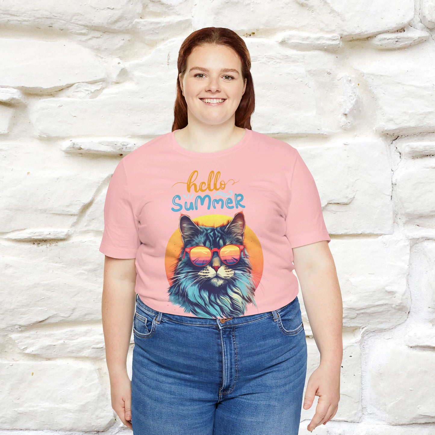 ''Hello Summer'' Cat T-shirt for Women 100% Cotton* - Nunu&Miao Studio