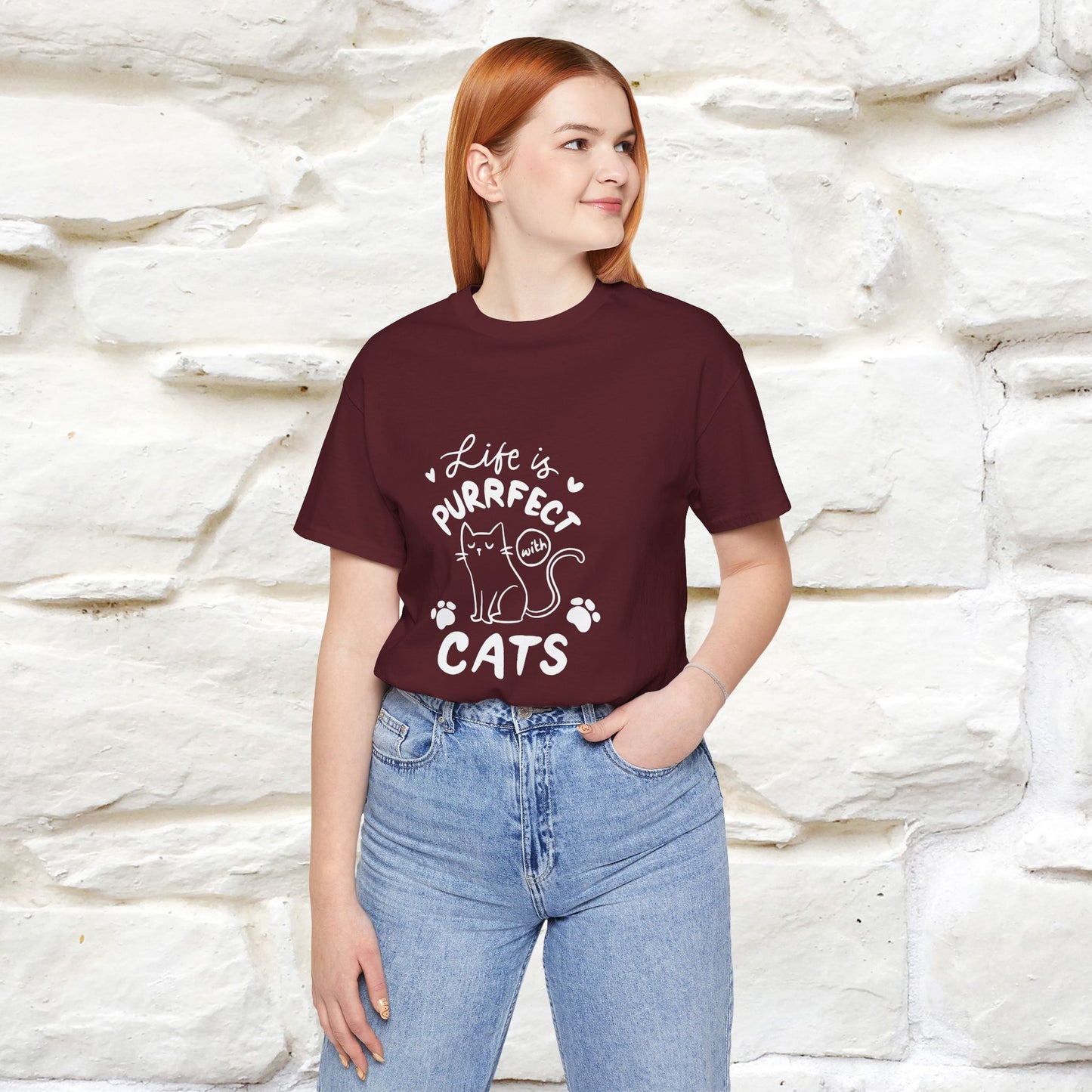 "Life Is Purrfect With Cats" Cat T-Shirt for Men & Women | 100% Cotton* | Funny Tee 🐾