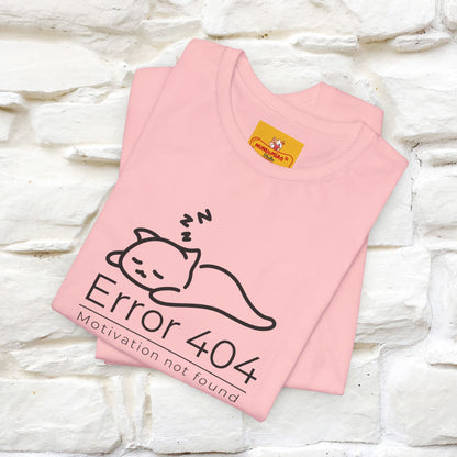 ''Error 404 Motivation Not Found'' Cat T-Shirt Front and Back Design | Nunu&Miao Studio