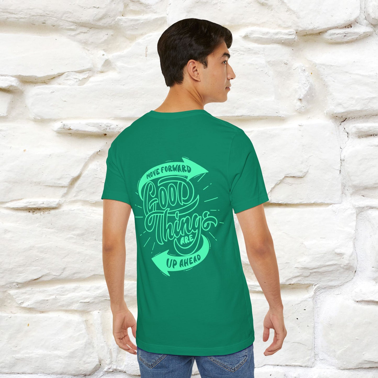 "Move Foreward Good Things Are Up Head" Cat T-Shirt| Front & Back Design | Nunu&Miao Studio