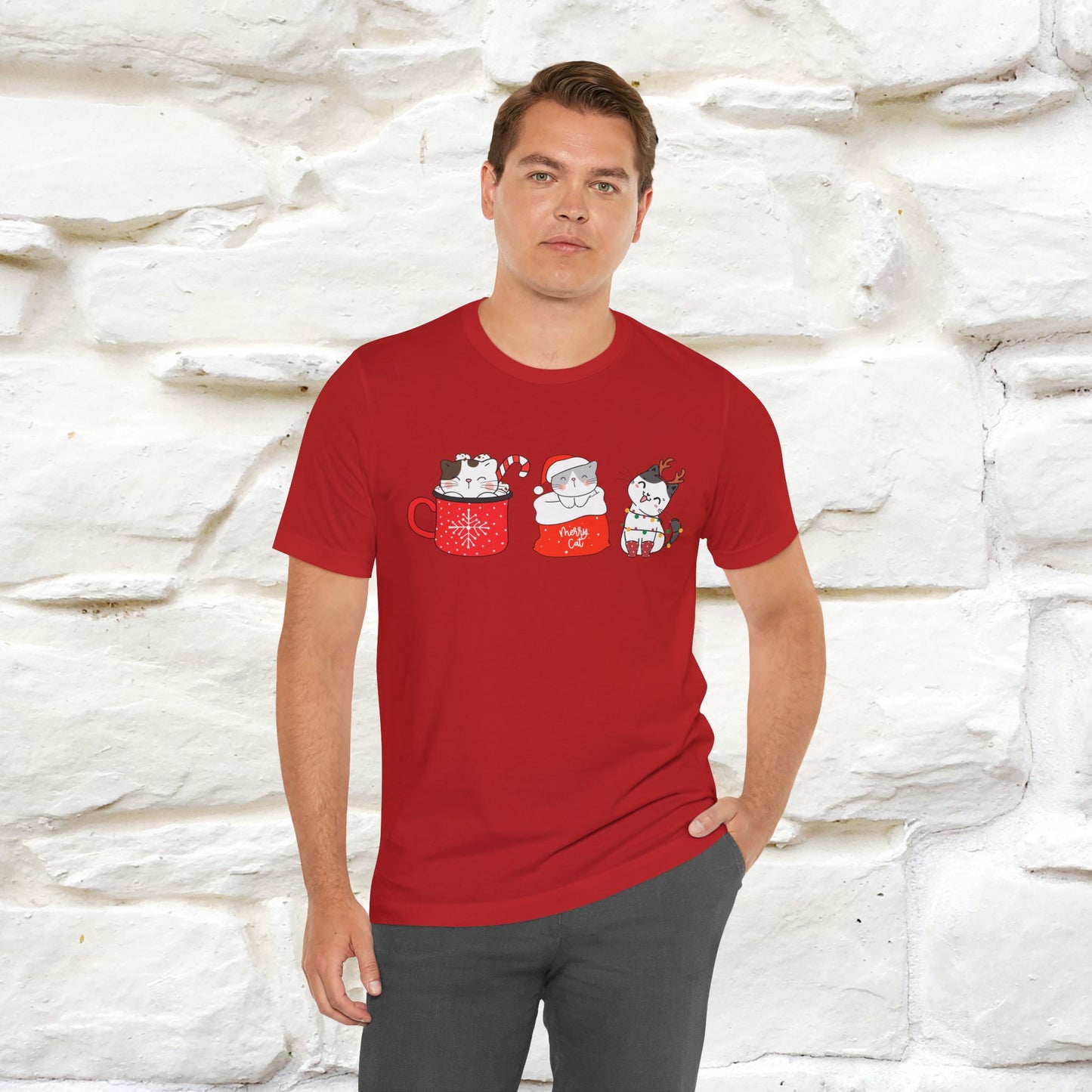 Sweet Cute Christmas Cat T-Shirt | Adorable Holiday Cat Shirt for Men & Women | 100% Cotton*