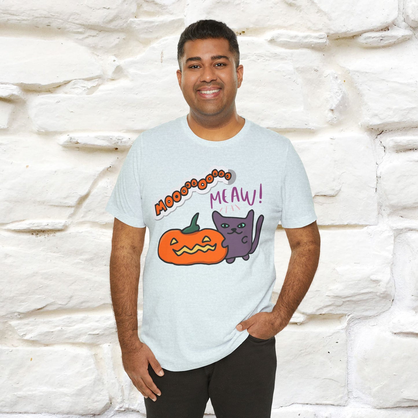 ''Mooooo Meaw'' Halloween Unisex Cat T-shirt 100% Cotton*