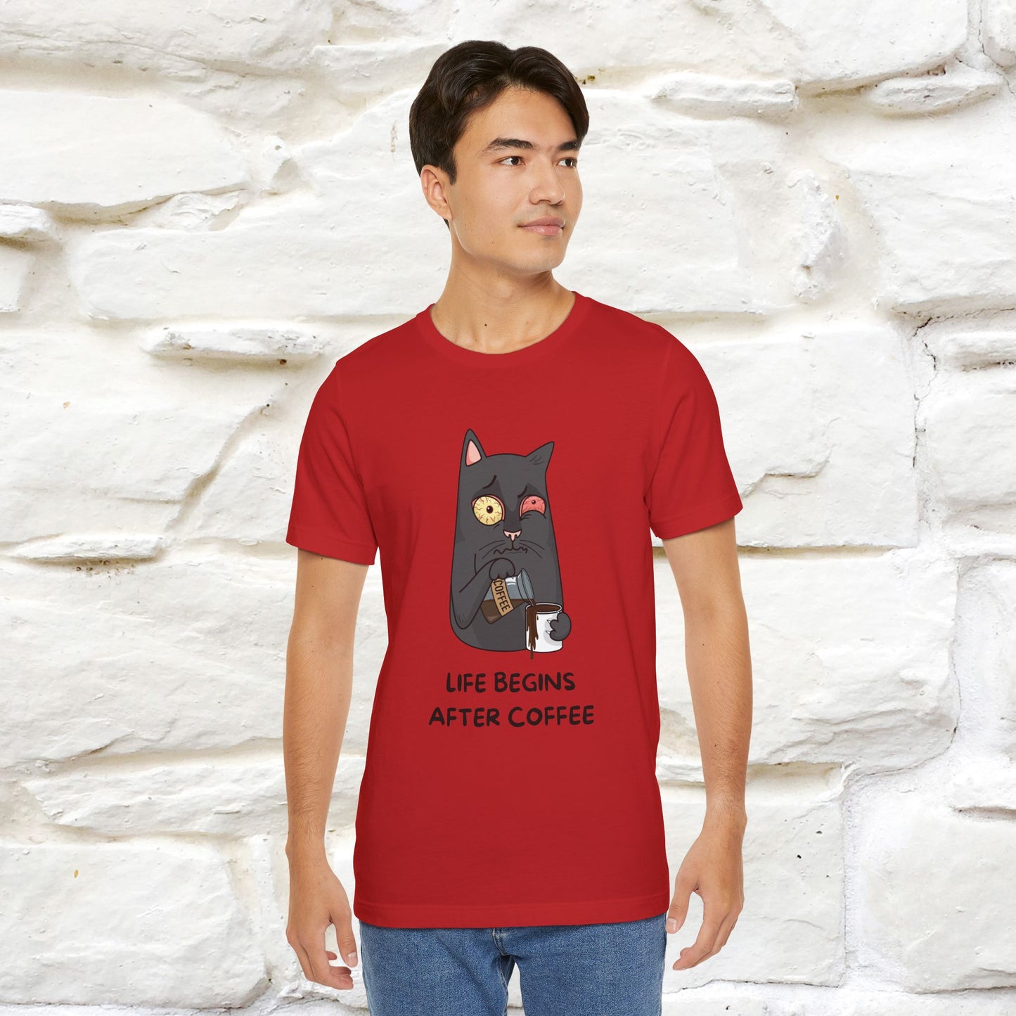 ''Life Begings After Coffe''  Cat T-shirt for Men and Women  100% Cotton*