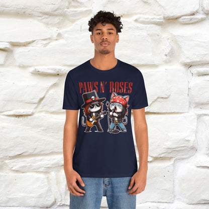 Paws N' Roses T-Shirt | Rock-Inspired Cat Lover Tee for Men & Women | 100% Cotton*