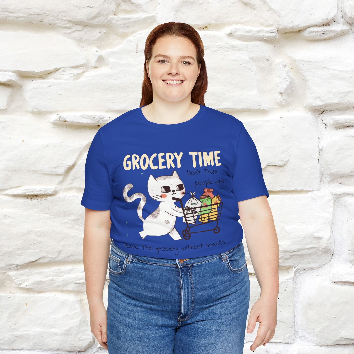 "Grocery Time: Don’t Trust People Who Leave the Grocery Without Snacks" Cat T-Shirt for Men & Women  | 100% Cotton* | Funny Tee