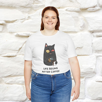 ''Life Begings After Coffe''  Cat T-shirt for Men and Women  100% Cotton*