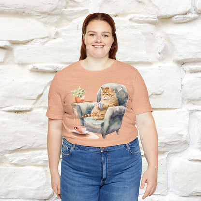 "Cat and Cuppa Comfort"T-shirt for Women 100% Cotton* - Nunu&Miao Studio