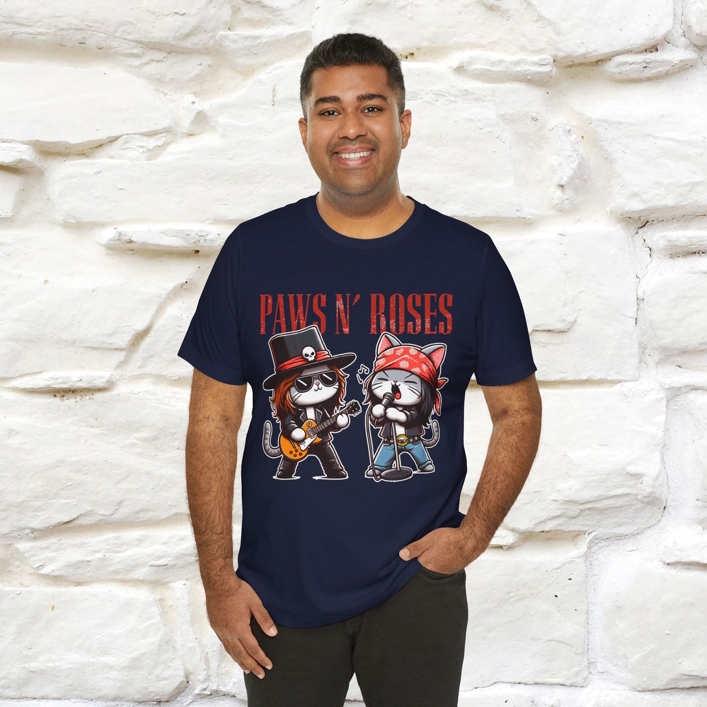 Paws N' Roses T-Shirt | Rock-Inspired Cat Lover Tee for Men & Women | 100% Cotton*