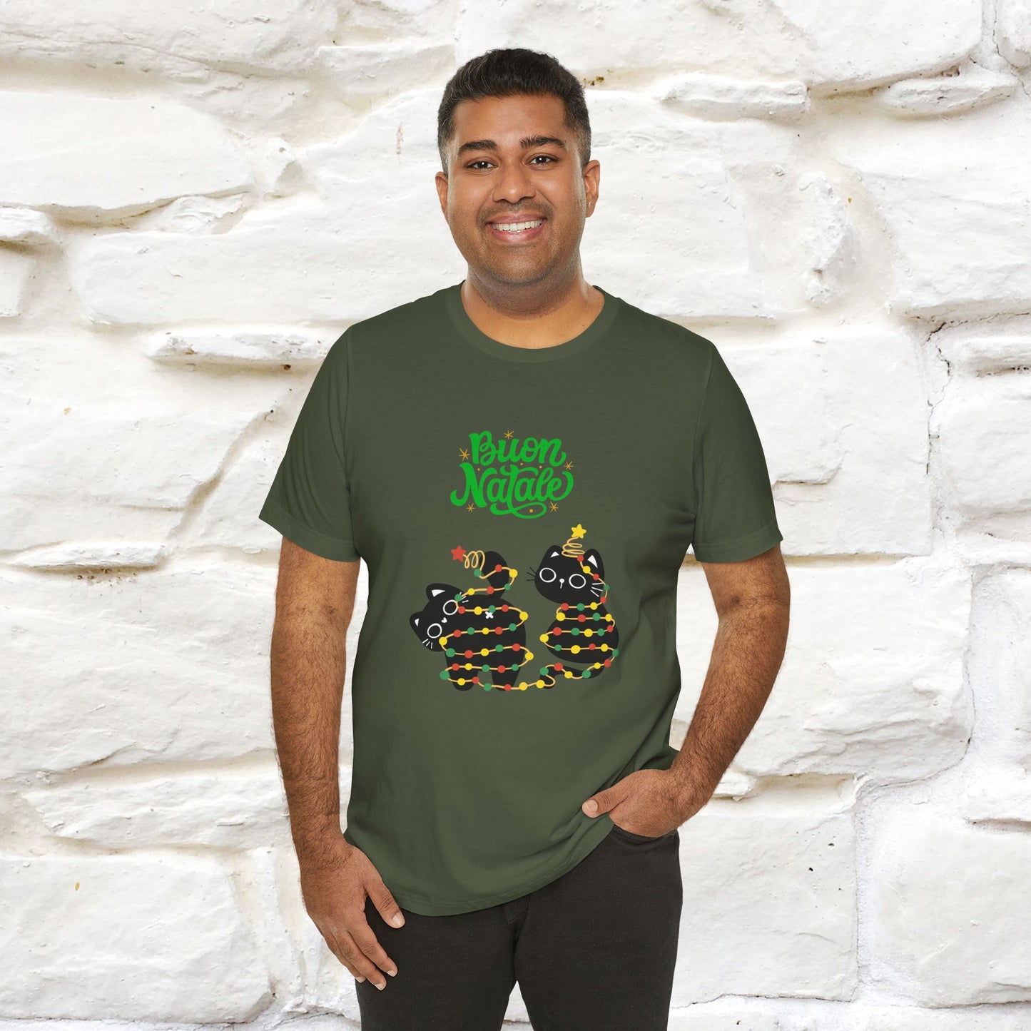 "Buon Natale" Cat T-shirt for Men & Women | 100% Cotton* | Festive Cat Lover Tee