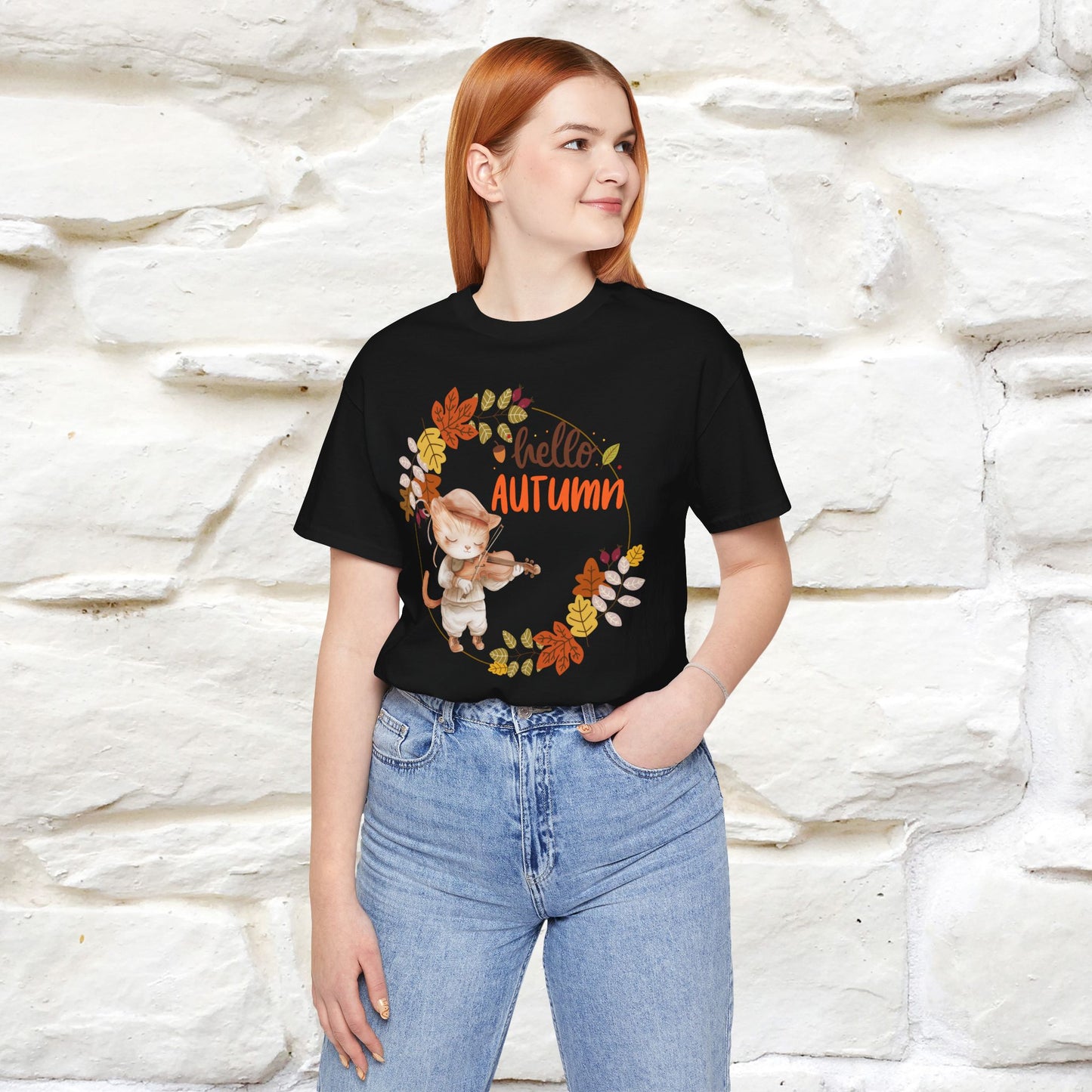 "Hello Autumn" Cat T-Shirt for Men & Women | 100% Cotton | Cozy Fall Fashion