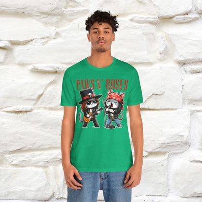 Paws N' Roses T-Shirt | Rock-Inspired Cat Lover Tee for Men & Women | 100% Cotton*