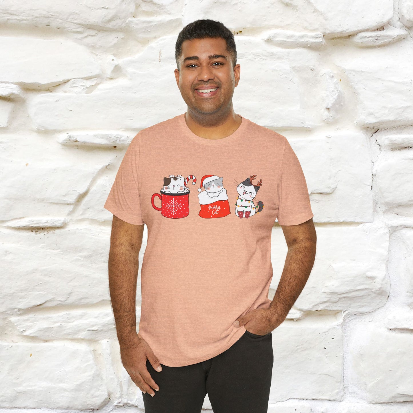 Sweet Cute Christmas Cat T-Shirt | Adorable Holiday Cat Shirt for Men & Women | 100% Cotton*