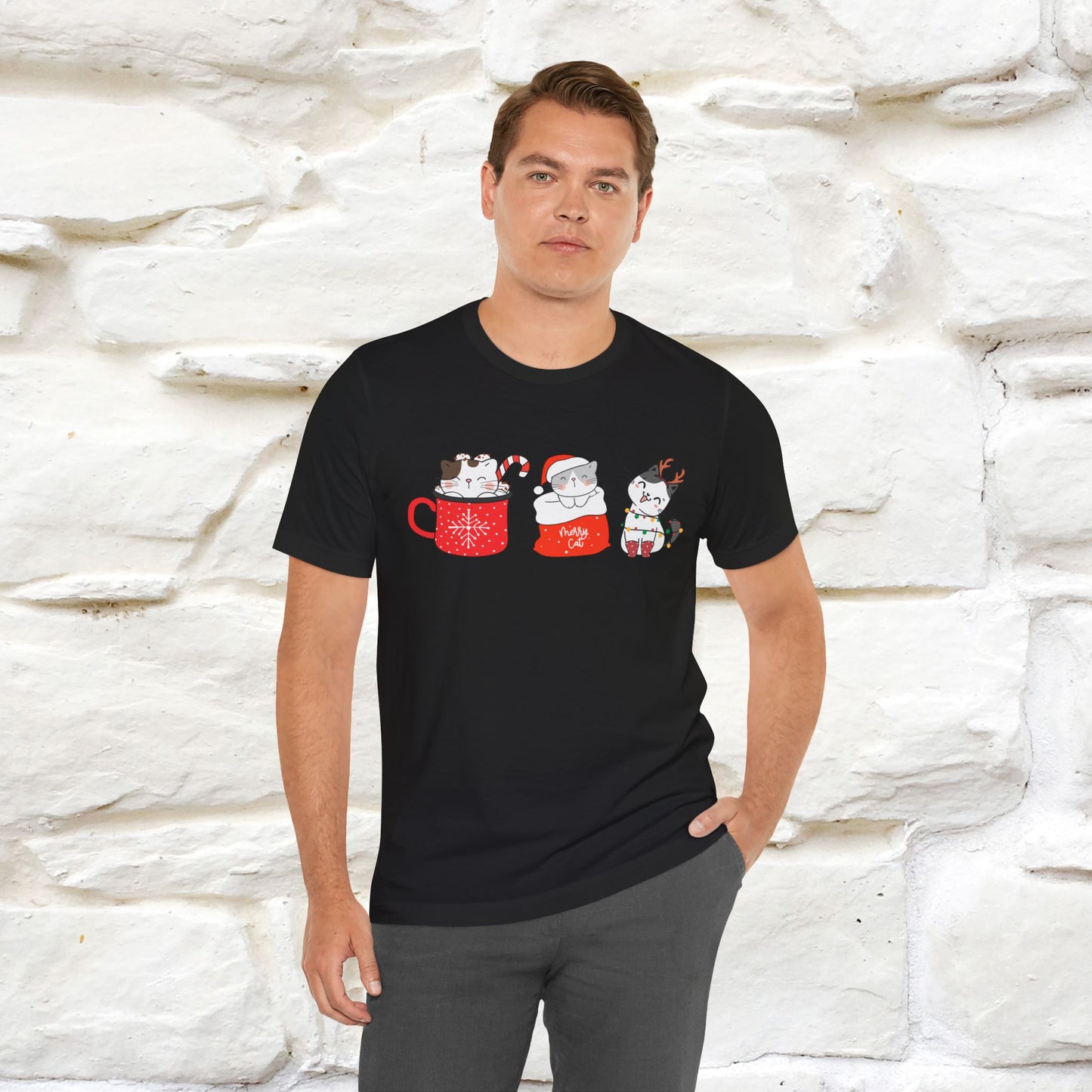 Sweet Cute Christmas Cat T-Shirt | Adorable Holiday Cat Shirt for Men & Women | 100% Cotton*