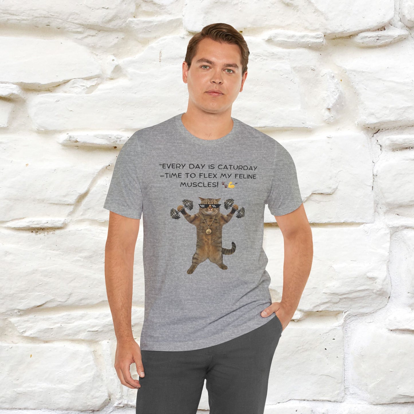 "Everyday Is Caturday – Flex My Feline Muscle" Funny Cat T-Shirt | 100% Cotton* | Cat-Themed Apparel for Men & Women