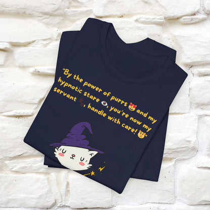 "By the Power of Purrs and My Hypnotic Stare" Halloween Cat Spell T-Shirt for Men & Women | 100% Cotton*