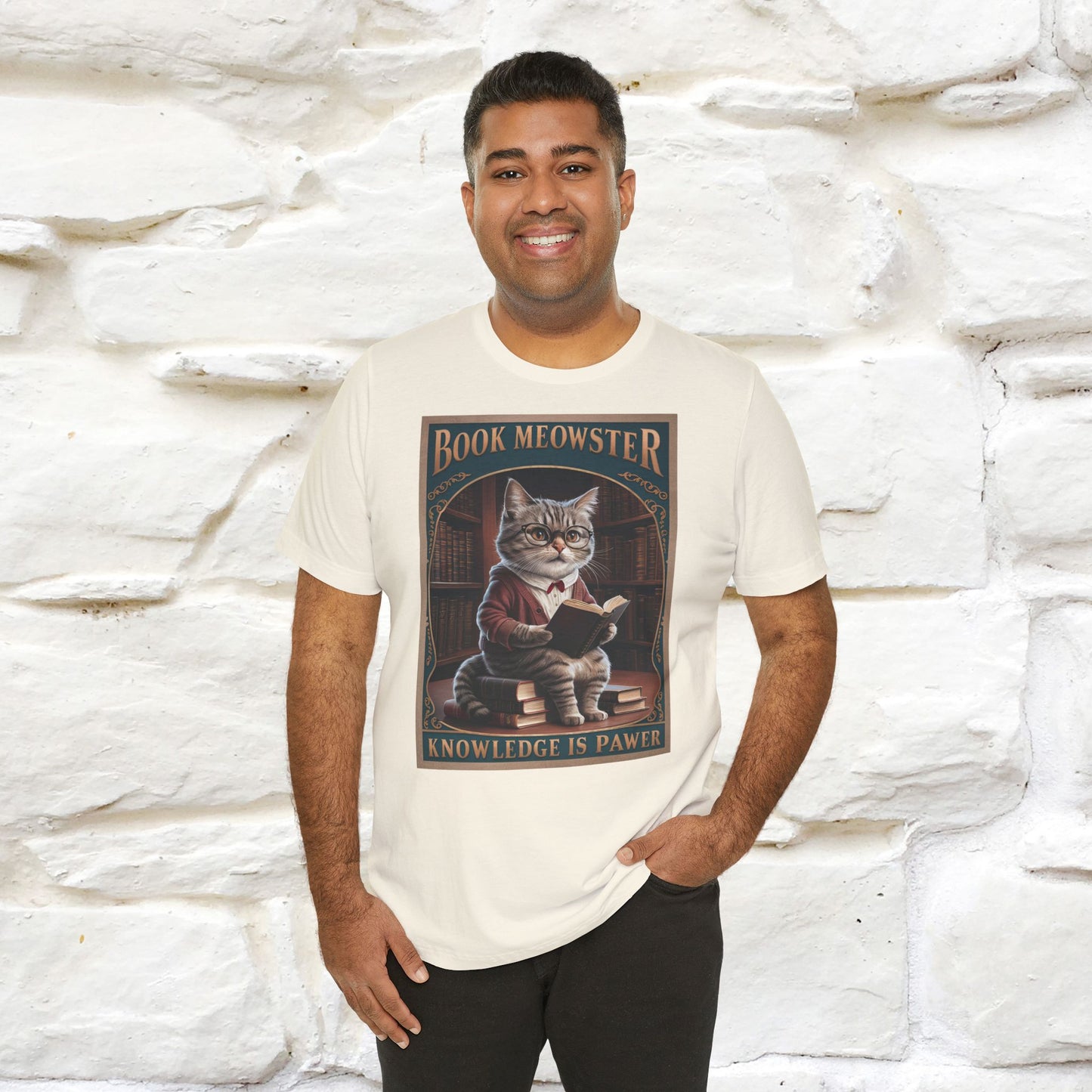 "Book Meowster: Knowledge Is Pawer Cat T-Shirt for Men & Women | 100% Cotton*