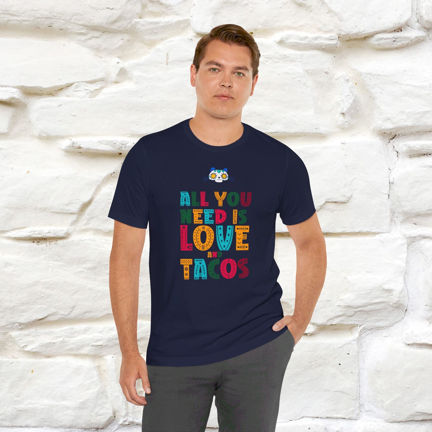 ''All You Need Is Love and Tacos'' T-shirt for Man 100% Cotton* - Nunu&Miao Studio