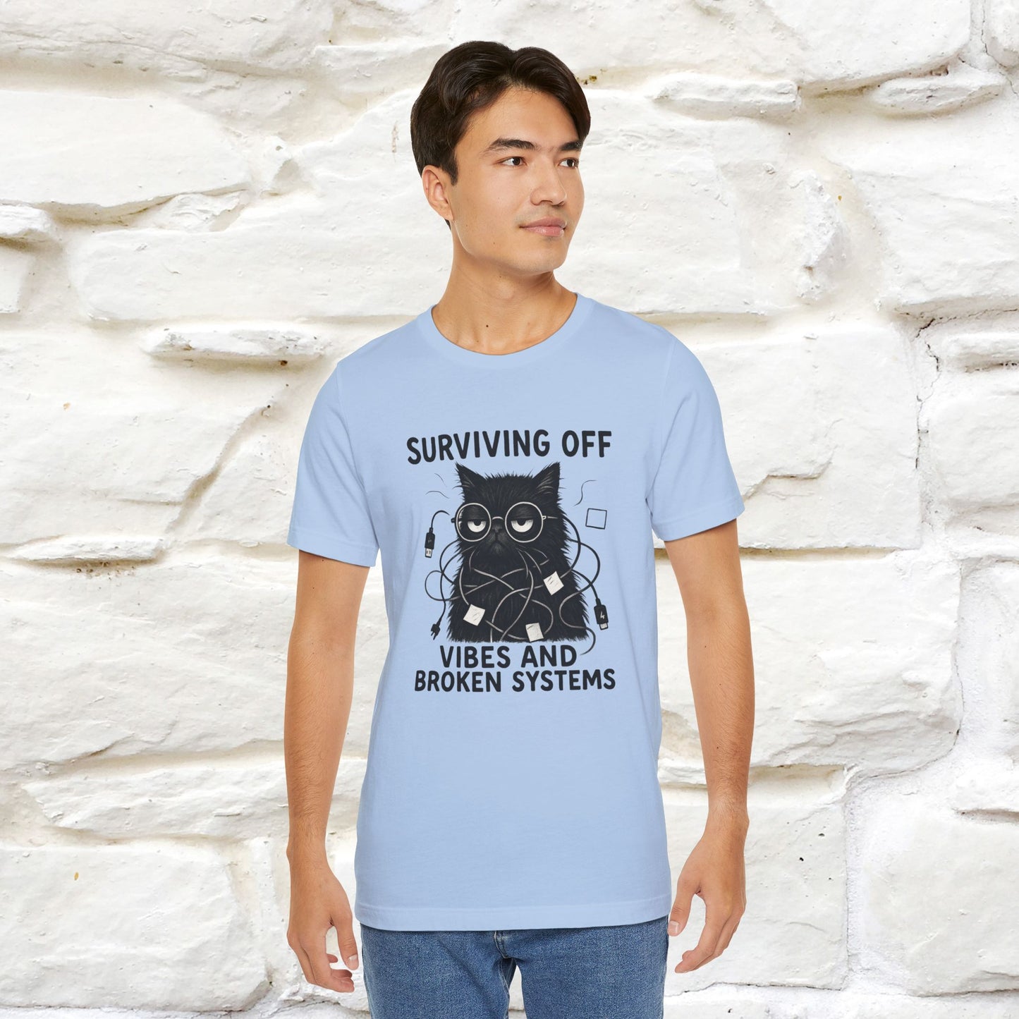"Surviving Off...Vibes And Broken .. " |Cat T-Shirt | Nunu&Miao Studio
