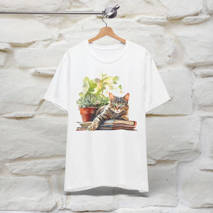 "Feline Bibliophile" T-shirt for Women 100% Cotton* - Nunu&Miao Studio