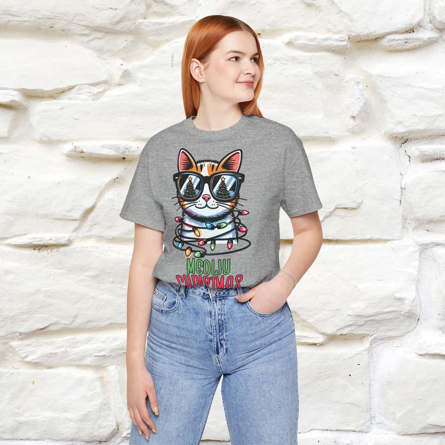 Meowy Christmas T-Shirt | Festive Cat Christmas Shirt for Men & Women | 100% Cotton