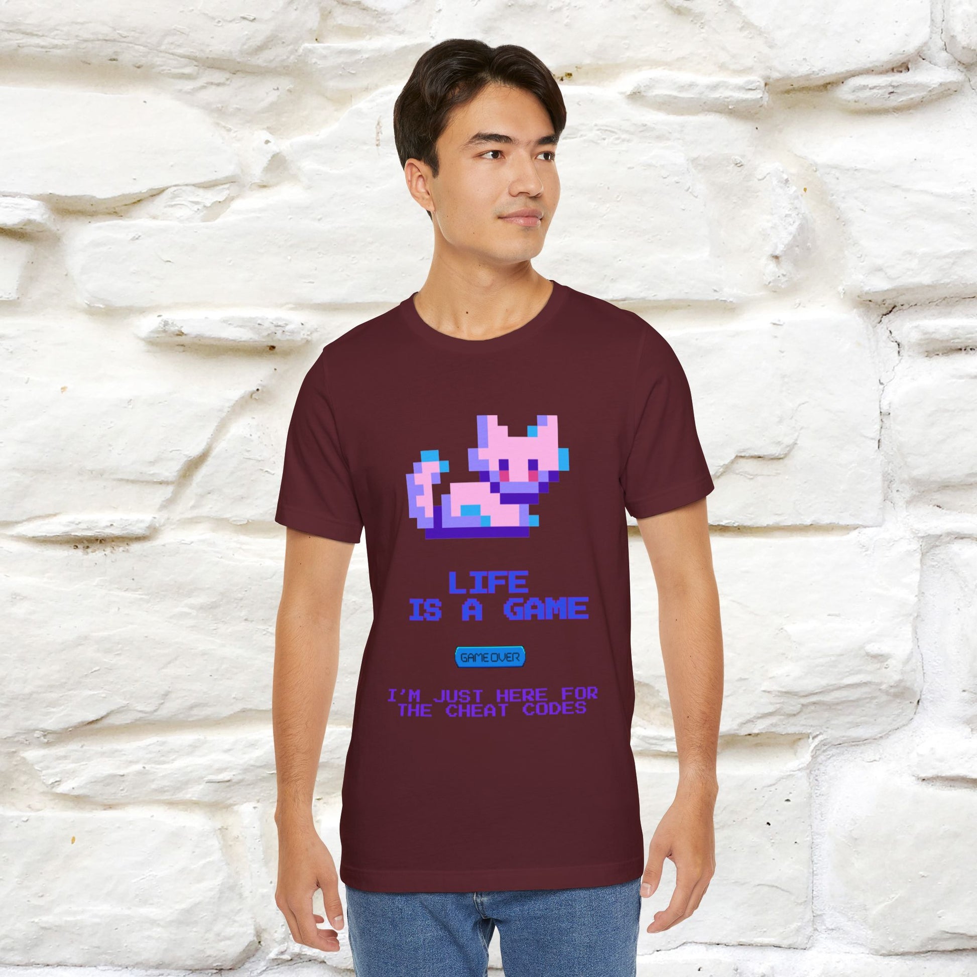 "Life Is A Game, I Am Just Here Fo The Cheat Code" Funny Cat T-Shirt for Men & Women | 100% Cotton* - Nunu&Miao Studio
