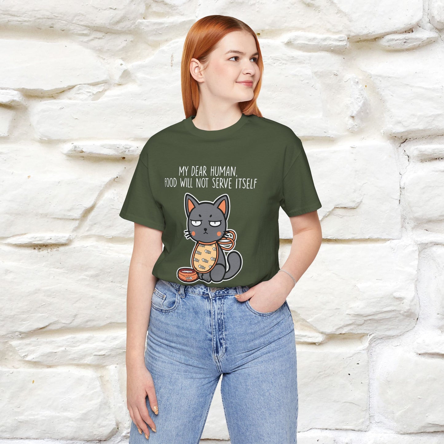 "Dear Human, Food Will Not Serve Itself" Funny Cat T-Shirt for Men & Women | 100% Cotton* 🐾