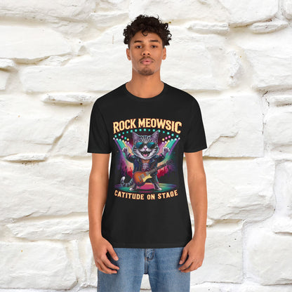 Rock Meowsic Catitude On Stage T-Shirt | Rocker Cat Tee for Men & Women | 100% Cotton*