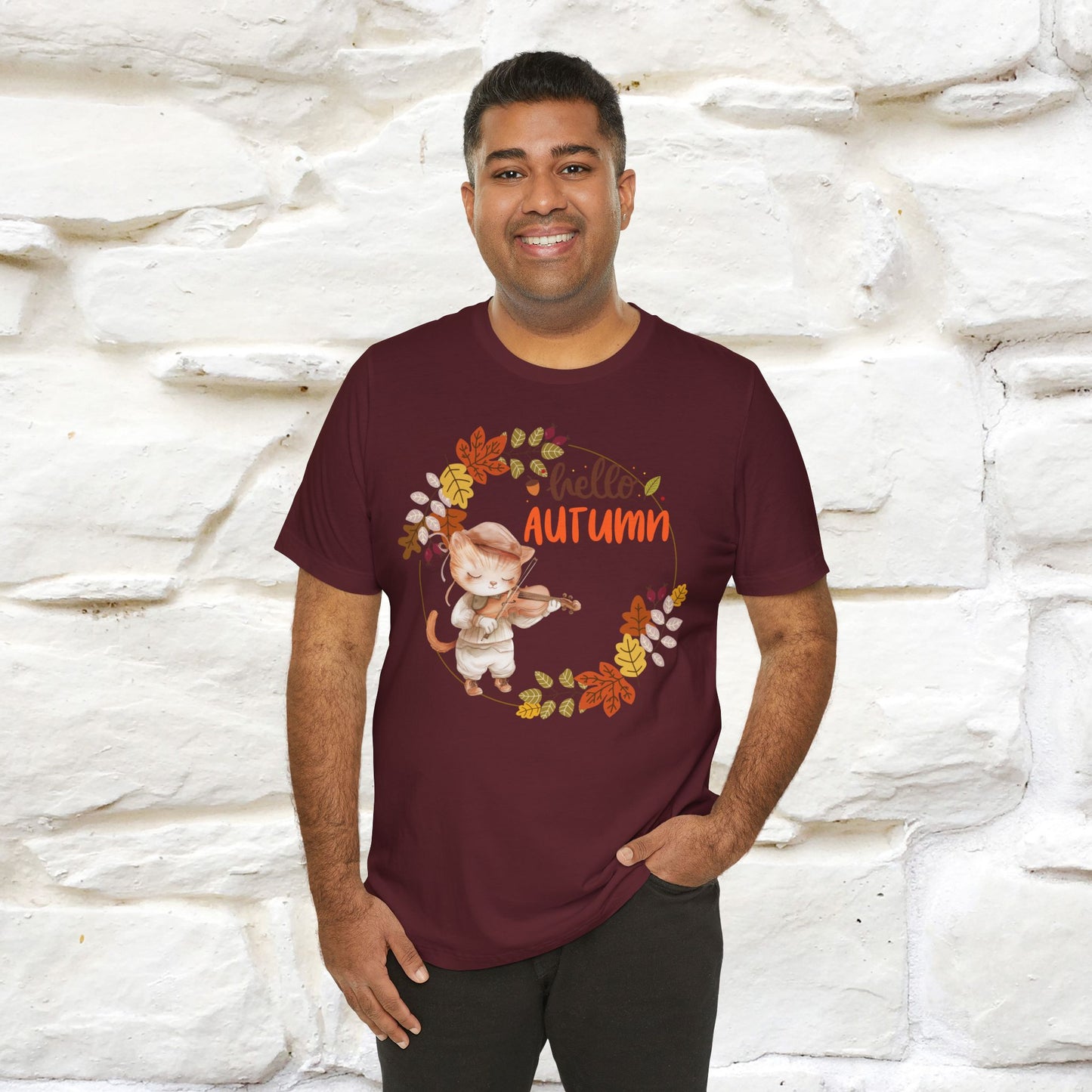 "Hello Autumn" Cat T-Shirt for Men & Women | 100% Cotton | Cozy Fall Fashion