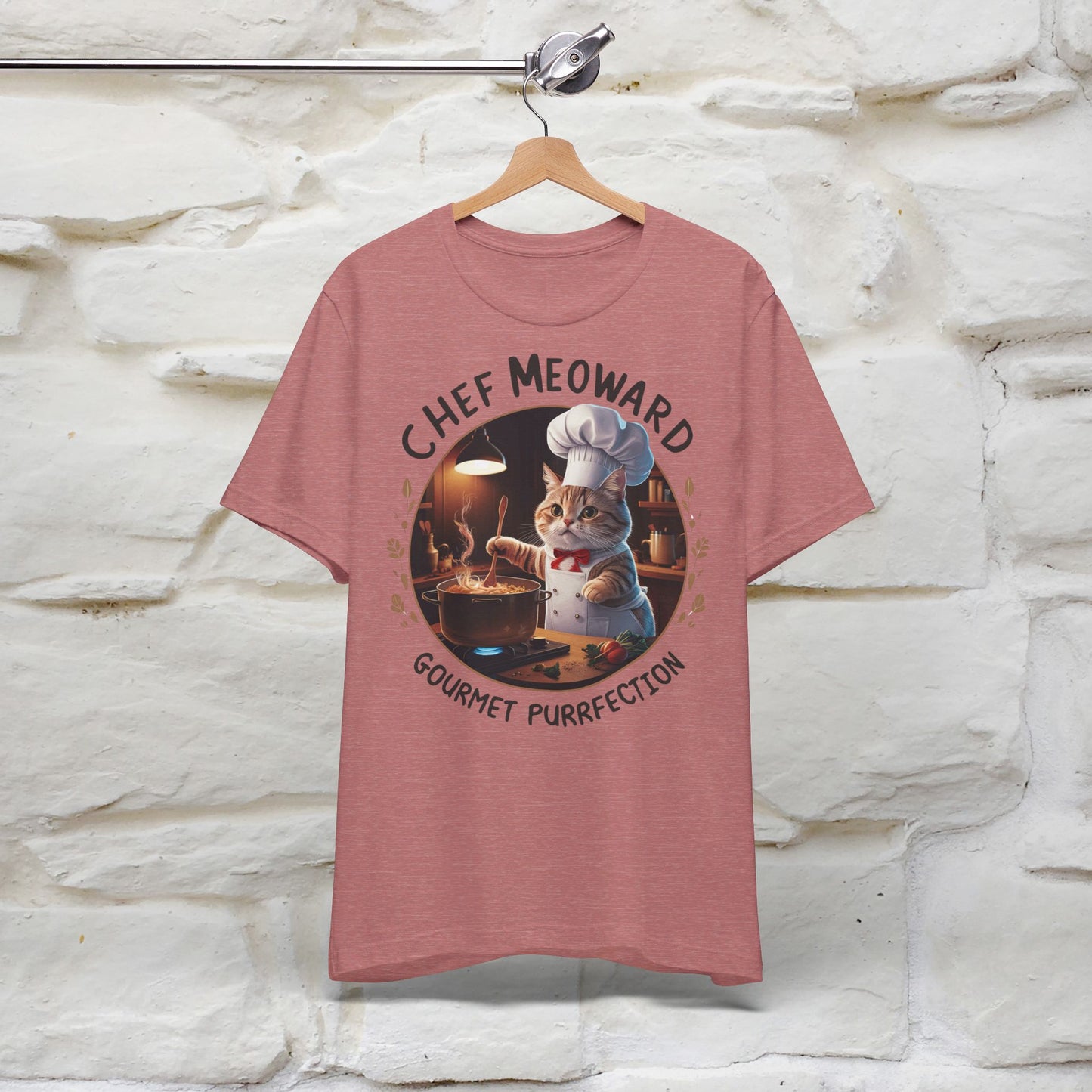 ''Chef Meoward Gourmet Purrfection'' Cat T-shirt for Man 100% Cotton. - Nunu&Miao Studio