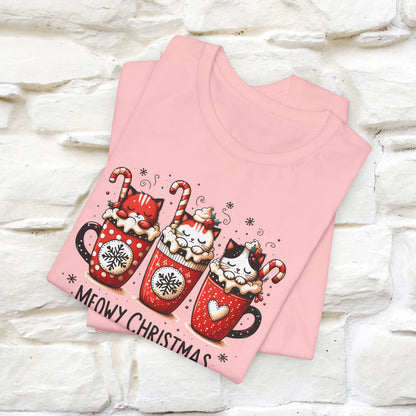 Meowy Christmas T-Shirt | Cute Festive Cat Christmas Shirt for Men & Women | 100% Cotton