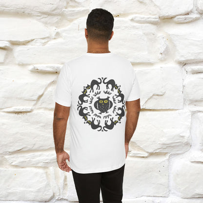 Black Cat Circle: Mystical Cat T-Shirt for Men & Women | Front & Back Design | 100% Cotton*