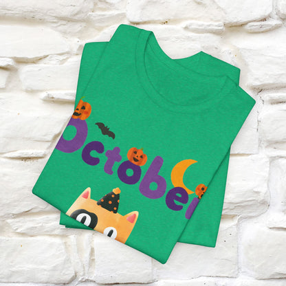 ''October Halloween'' Cat Unisex T-shirt 100% Cotton*