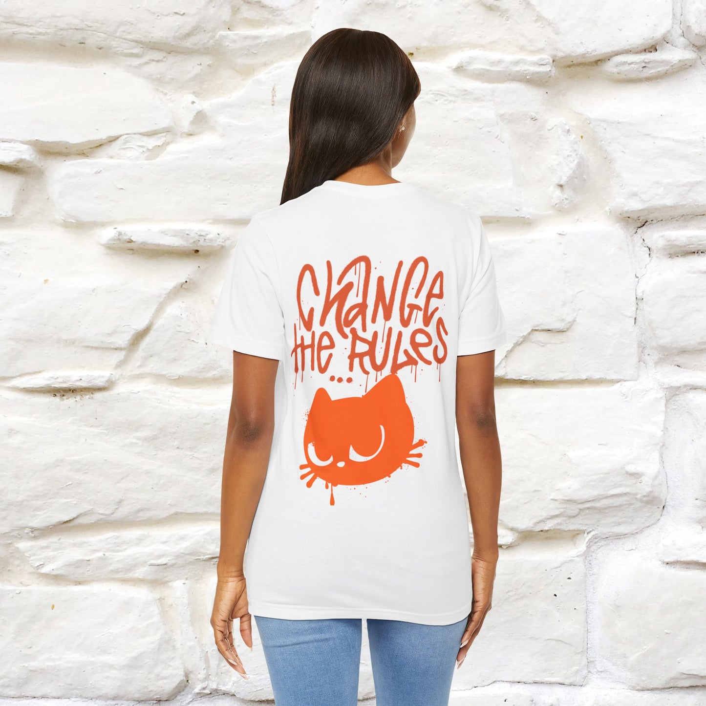 ''Change The Rules''  Cat T-shirt for Men Front And Back Design 100% Cotton*