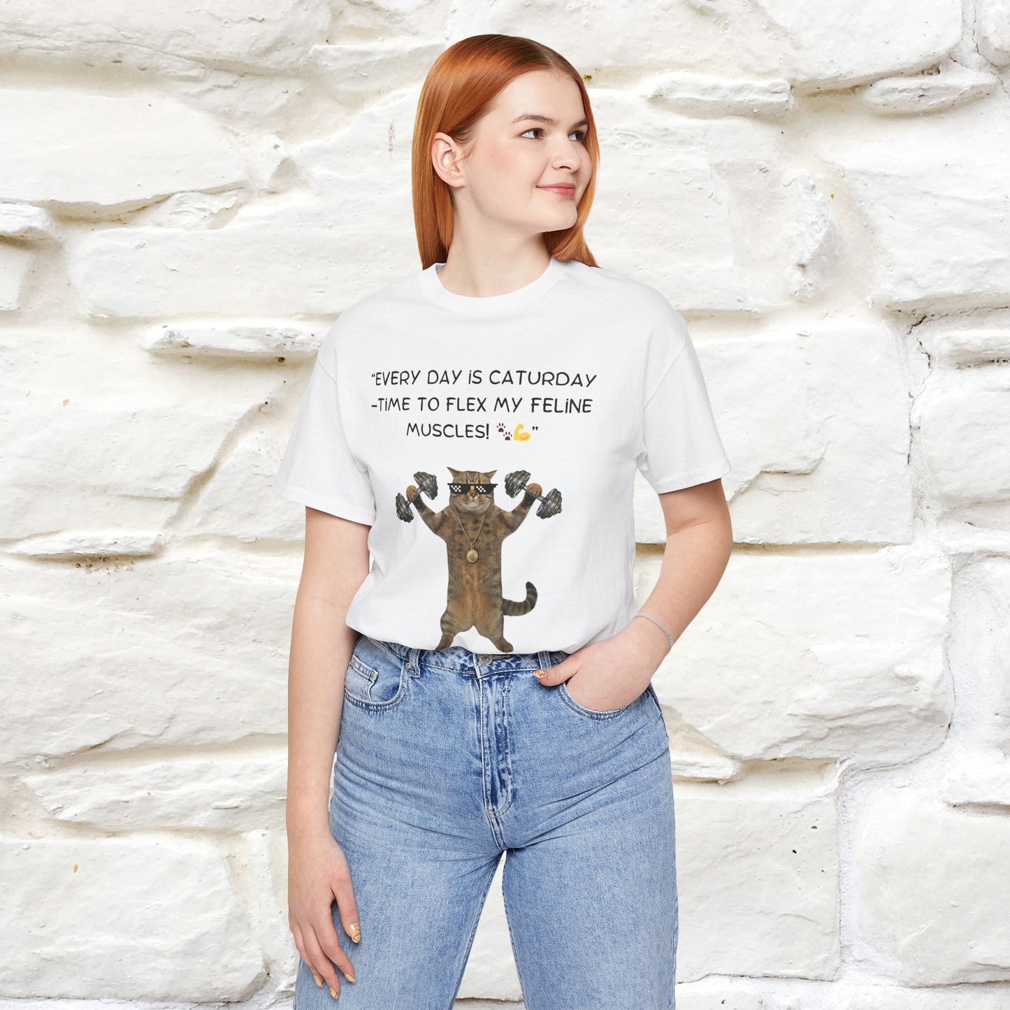 "Everyday Is Caturday – Flex My Feline Muscle" Funny Cat T-Shirt | 100% Cotton* | Cat-Themed Apparel for Men & Women