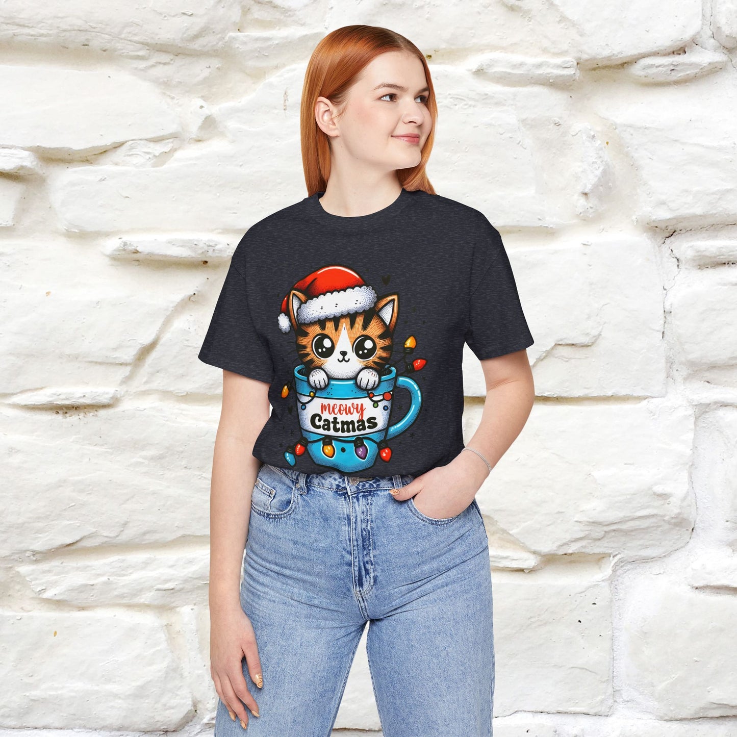 Meowy Catmas T-Shirt | Festive Cat Christmas Shirt for Men & Women | 100% Cotton