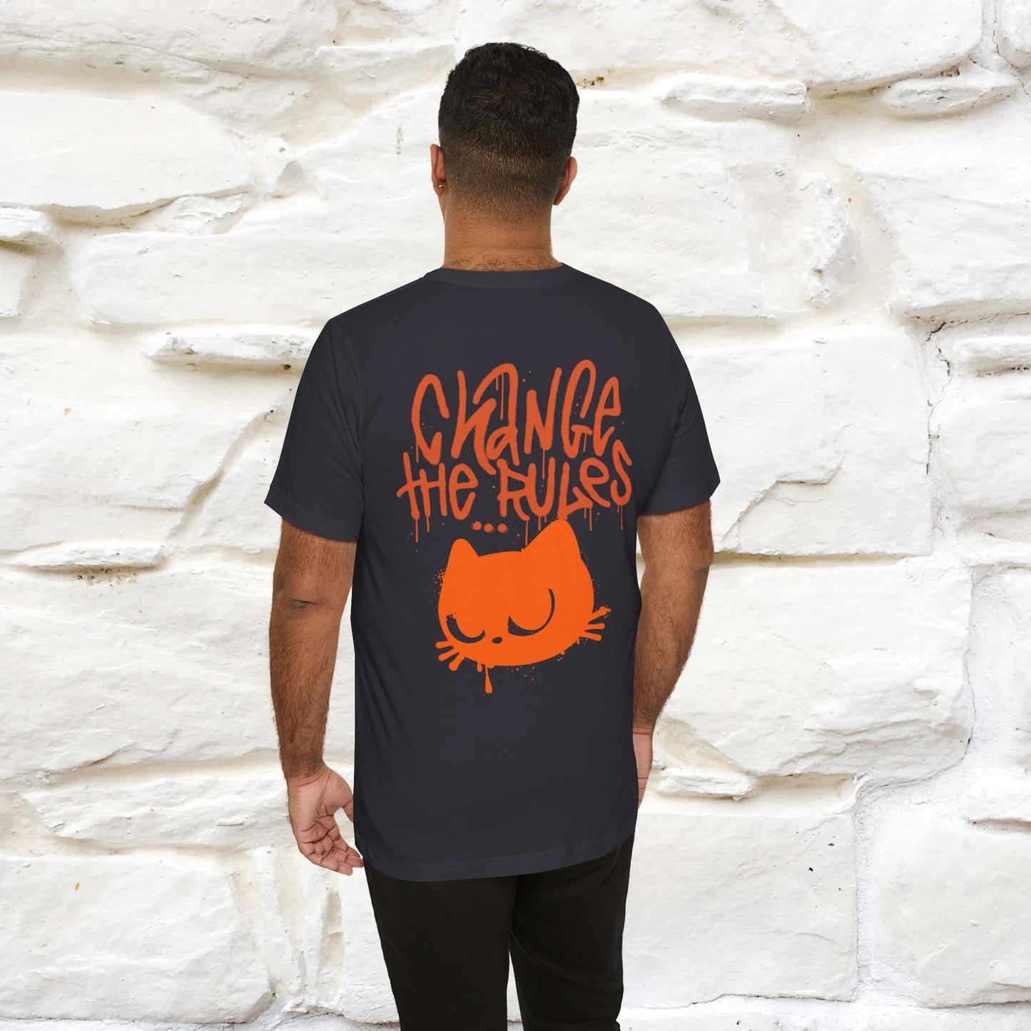 ''Change The Rules''  Cat T-shirt for Men Front And Back Design 100% Cotton*