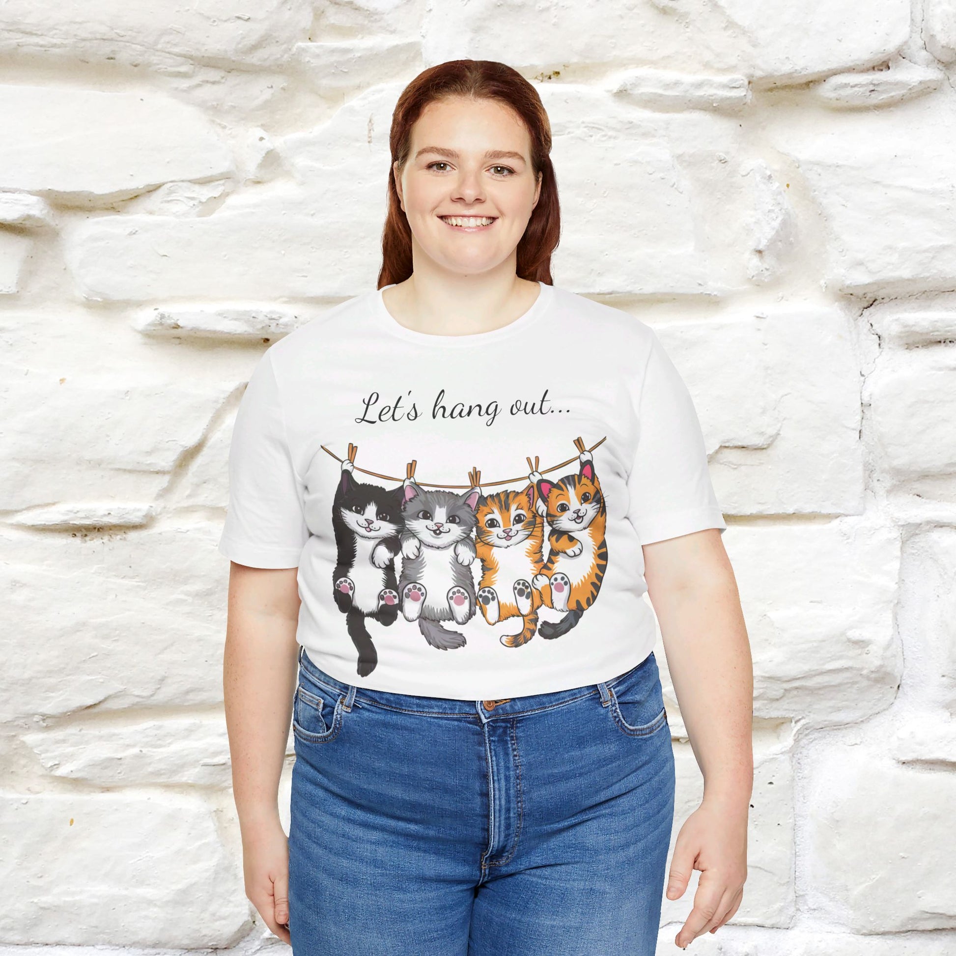 ''Let's Hang Out'' Cat T-shirt for Women 100% Cotton* - Nunu&Miao Studio