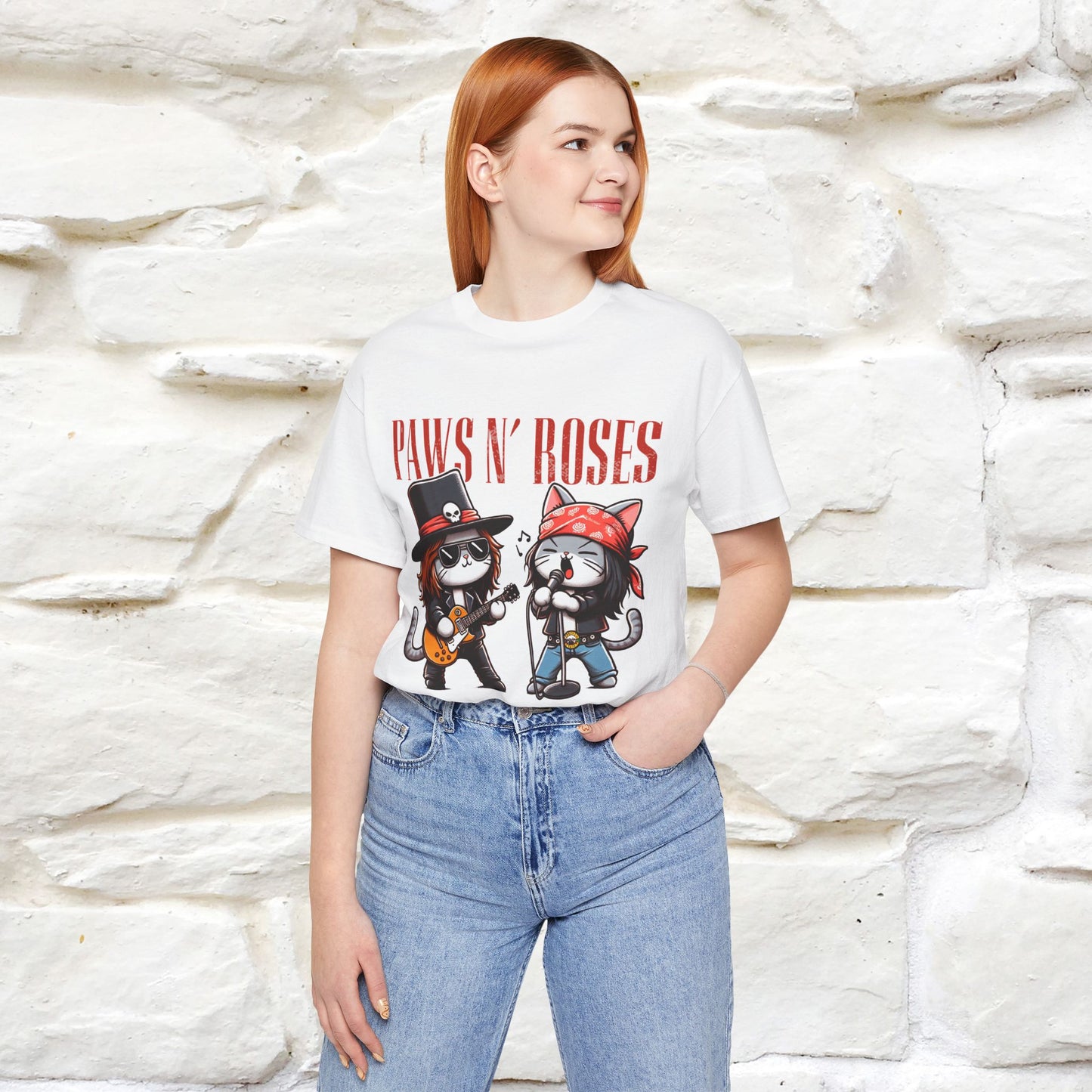 Paws N' Roses T-Shirt | Rock-Inspired Cat Lover Tee for Men & Women | 100% Cotton*