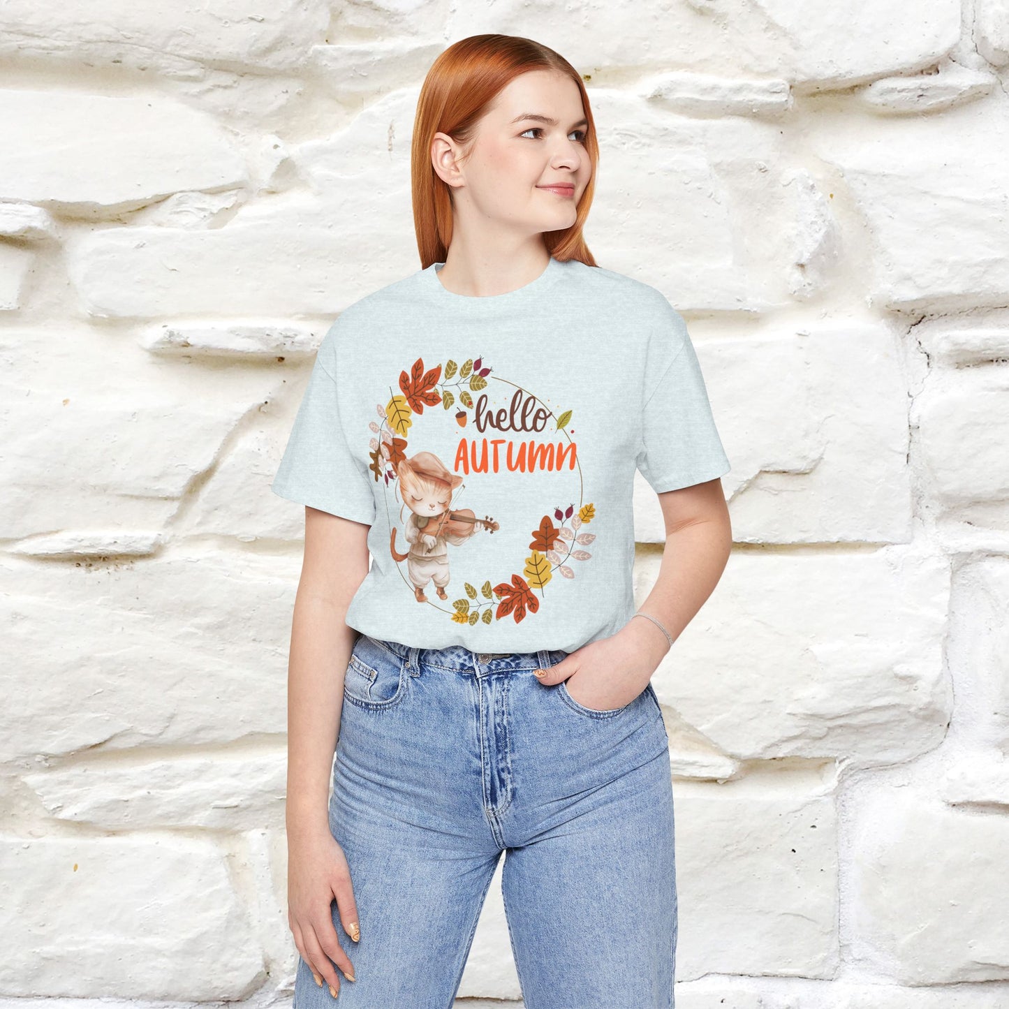 "Hello Autumn" Cat T-Shirt for Men & Women | 100% Cotton | Cozy Fall Fashion